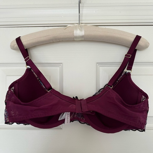 NWOT Joanna Burgundy Gold Embroidery Quarter Cup Bra Wine Berry Playful Promises - Picture 7 of 7